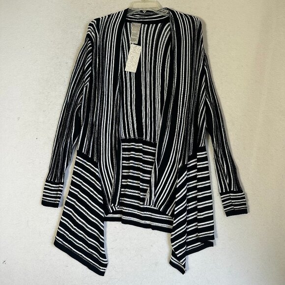 Travelers by Chico's Sweaters - Chico's Traveler’s Sz 3 Womens XL Open‎ Cardigan Black White Silver Stripe NEW
